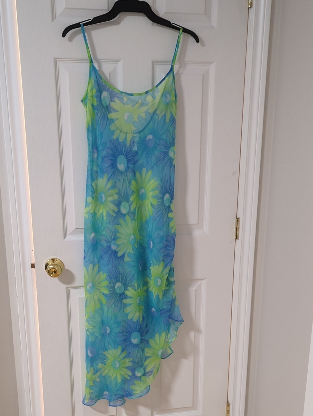 Sheer Floral Dress/Beach Cover Up in Aqua & Lime